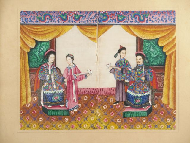 Paire de gouaches sur papier de riz. Canton fin XIXème. 32 x 41,5 cm (