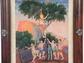 Vente aux enchères Suite de sept gouaches sur papier représentant des scènes du Ramayana 