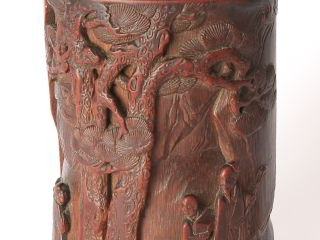 Porte pinceau en bambou portant l'inscription d'un poème d'un lettreé 