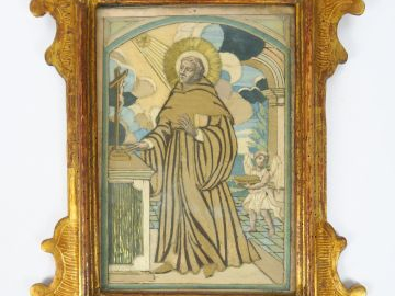 Soie brodée fin XVIIIème/début XIXème "Portrait d'ecclésiastique" dans