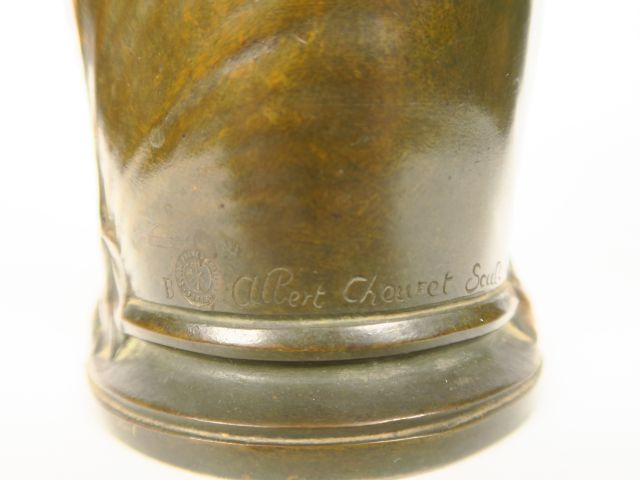 Albert CHEURET. Vase à anses Art Nouveau en bronze polychrome , à déco