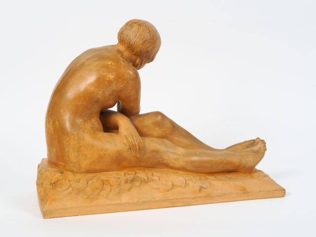S. CLERC "Jeune fille nue" Sculpture en terre cuite, signée, Edition S