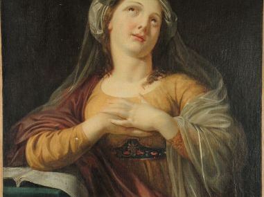 Ecole française début XVIIIe "Sainte Cécile"  Huile sur toile.  Dim. 9