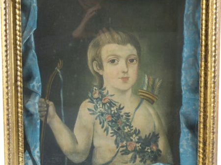Ecole française XVIIIème « Portrait d’enfant déguisé en amour » Huile 