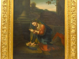 Vente aux enchères Ecole italienne XIXème "Nativité" Huile sur toile dans son cadre en st