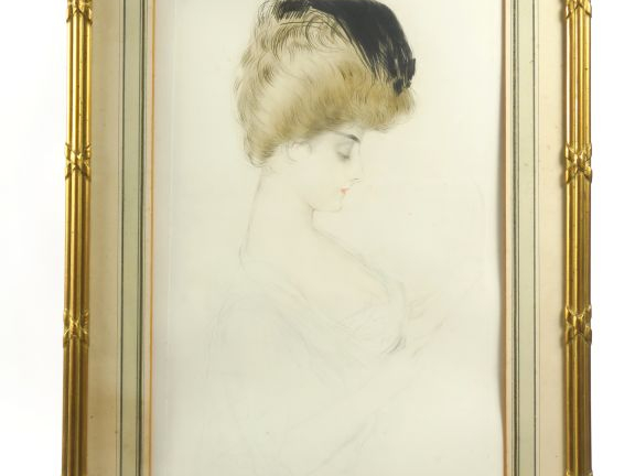 HELLEU "Elégante de profil" Lithographie en couleur. Signée en bas à d