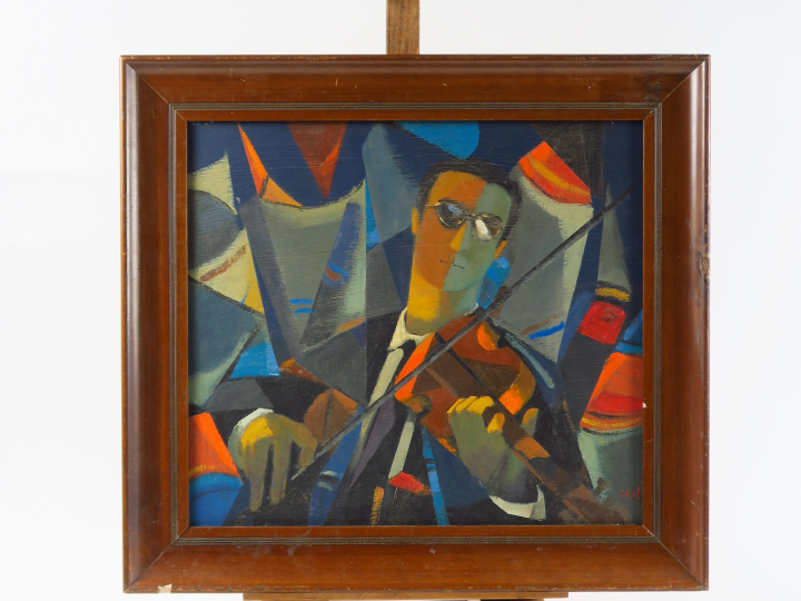 SEIF WANLY "Le violoniste" Huile sur panneau.  Signée en bas à droite.
