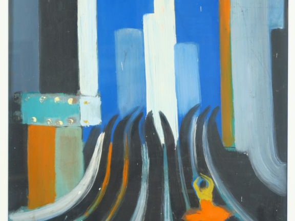 SEIF WANLY . "Danseuse à New York" Huile sur papier, signée en bas à d