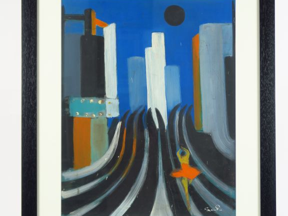 SEIF WANLY . "Danseuse à New York" Huile sur papier, signée en bas à d