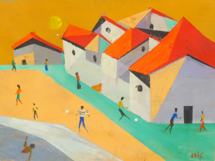 SEIF WANLY "Alexandrie, la corniche" Huile sur papier. Signée en  bas 