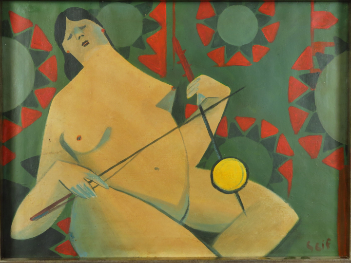 SEIF WANLY "Joueuse de Rababa" Huile sur toile.  Signée en bas à droit