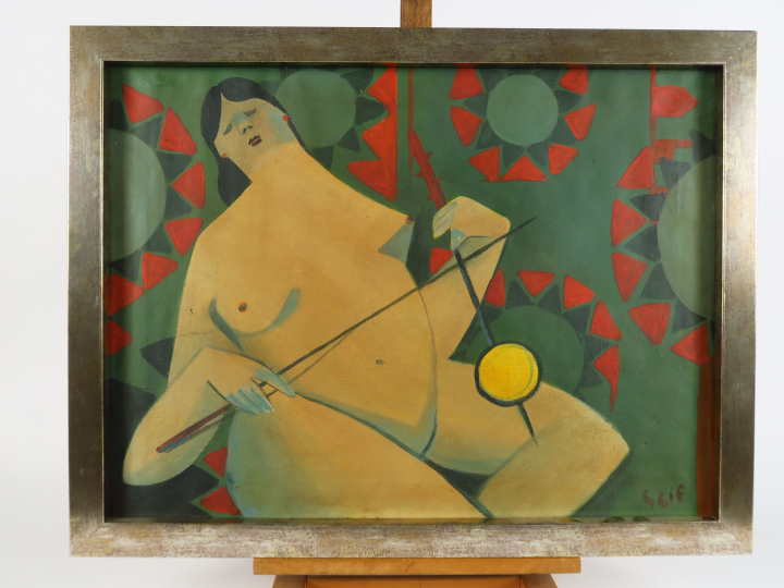 SEIF WANLY "Joueuse de Rababa" Huile sur toile.  Signée en bas à droit