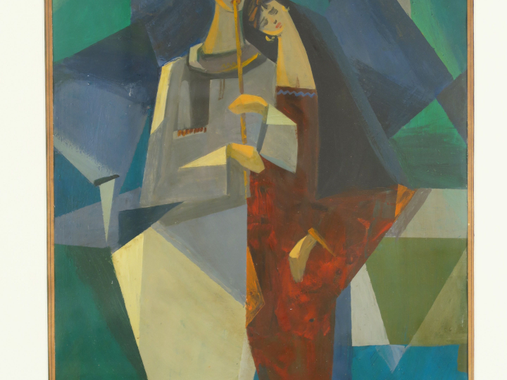 SEIF WANLY "Joueur de flûte et jeune femme" Huile sur papier. Signée e