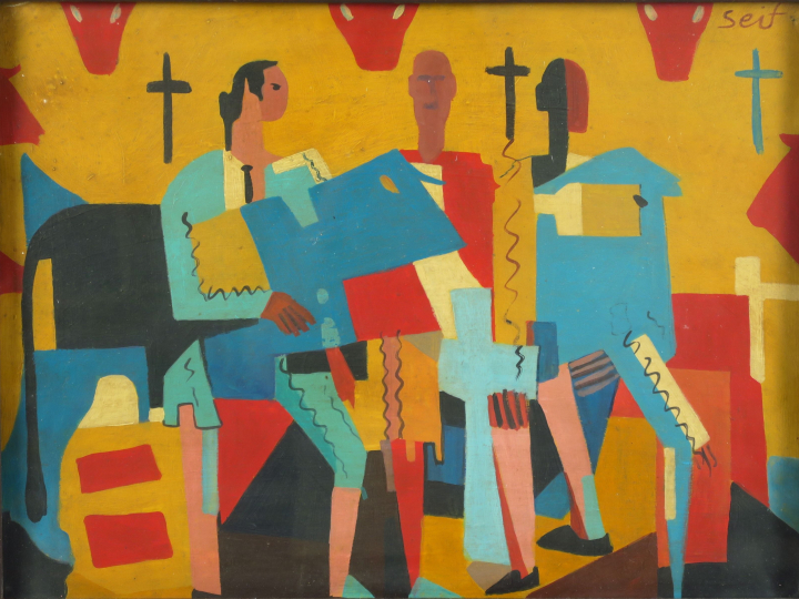 SEIF WANLY "Trois toreros" Huile sur papier. Signée en haut à droite. 