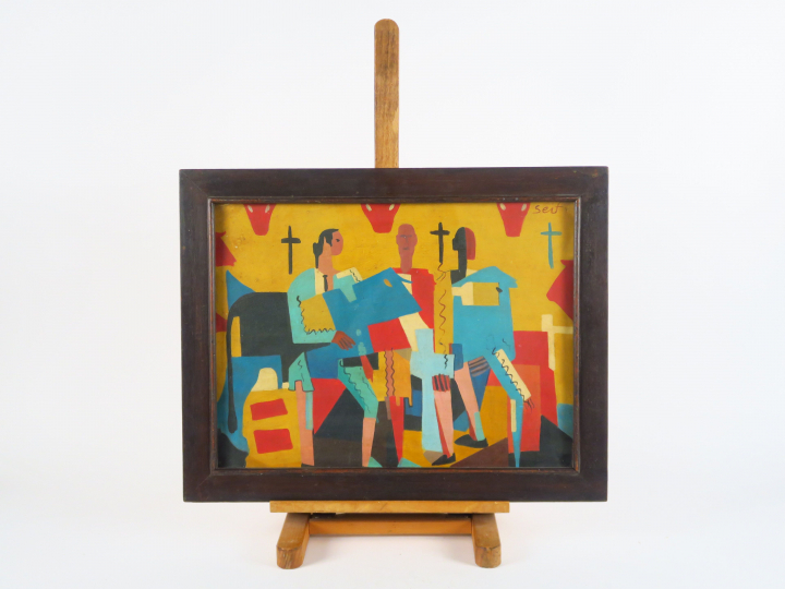 SEIF WANLY "Trois toreros" Huile sur papier. Signée en haut à droite. 