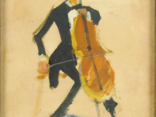 WANLY "Violloncelliste" Gouache sur papier.  Signée en  bas à droite. 