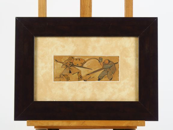 WANLY "La palette contre la plume" Aquarelle. Signée en bas à gauche. 