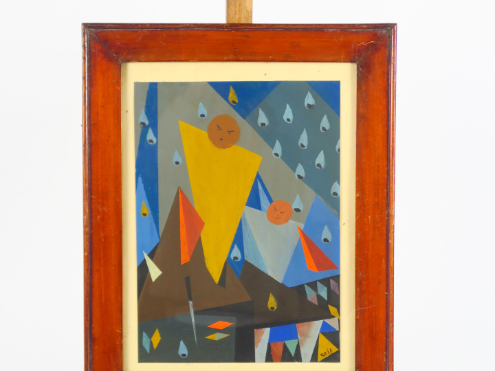SEIF WANLY "Composition" Huile sur papier.  Signée en bas à droite.  3