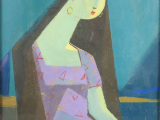 Vente aux enchères SEIF WANLY "Portrait de jeune fille" Huile sur carton. Signée en bas à