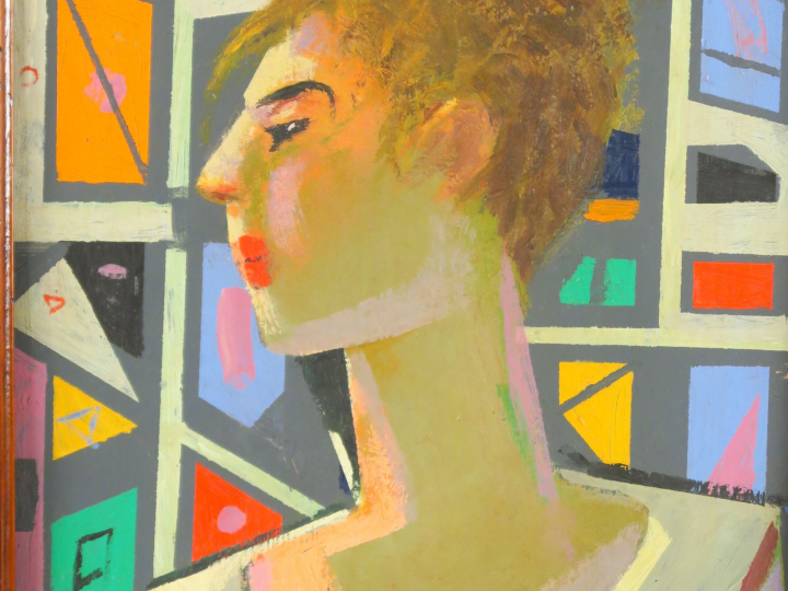 SEIF WANLY "Jeune fille de profil" Huile sur carton. Signée en bas à d