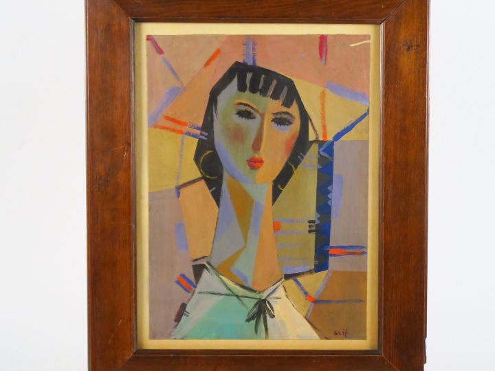 SEIF WANLY "Jeune fille" Huile sur papier. Signée en bas à droite. (Dé