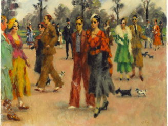 Vente aux enchères Charles GUERIN "Promeneurs dans un parc" Huile sur toile, monogrammée 