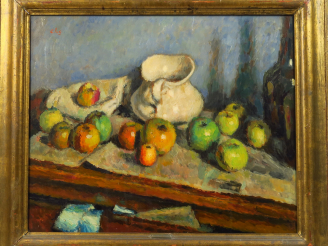 Vente aux enchères Charles GUERIN "Nature morte aux pommes" Huile sur toile, monogrammée 
