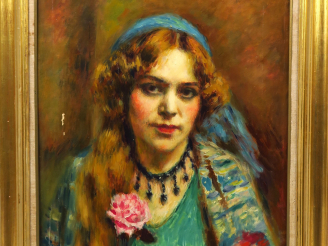 Vente aux enchères Charles GUERIN. "Gitane à la rose" Huile sur toile, monogrammée en hau