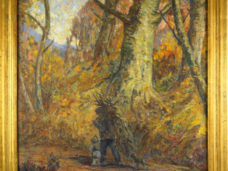 Vente aux enchères André LAGARRIGUE "En forêt de Ramadens" Huile sur toile. Signée en bas
