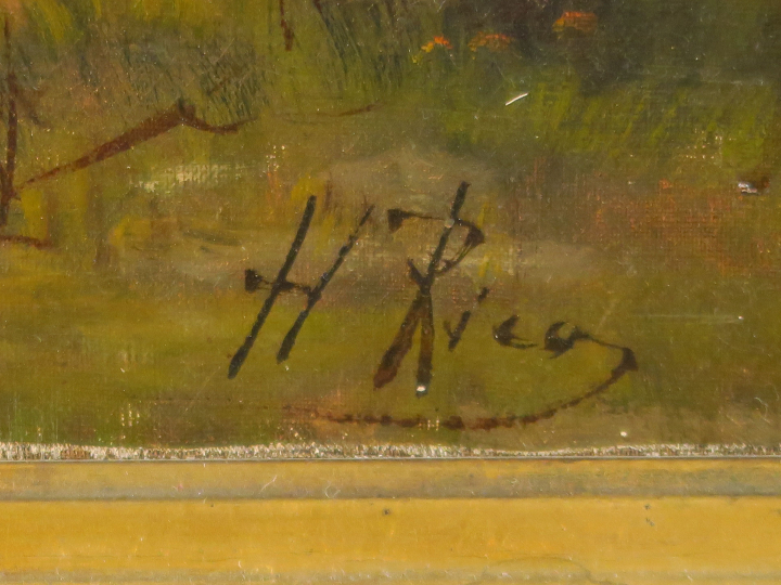 H. RIEU "Paysage" Huile sur toile. Signée en bas à droite.  65 x 92 cm