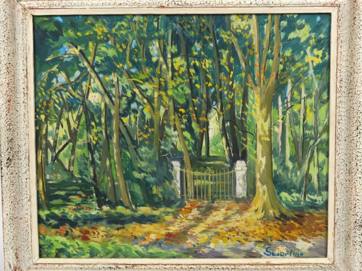 SCIORTINO.  "Le portail" Huile sur panneau, signée en bas à droite.  4