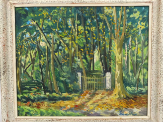 Vente aux enchères SCIORTINO.  "Le portail" Huile sur panneau, signée en bas à droite.  4