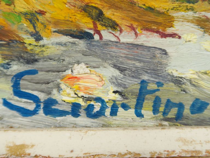 SCIORTINO.  "Le portail" Huile sur panneau, signée en bas à droite.  4