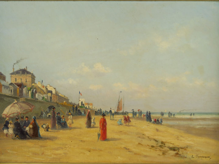 L. TIMMERMANS "Plage de Langrune-sur-Mer" Huile sur toile. Signée en b