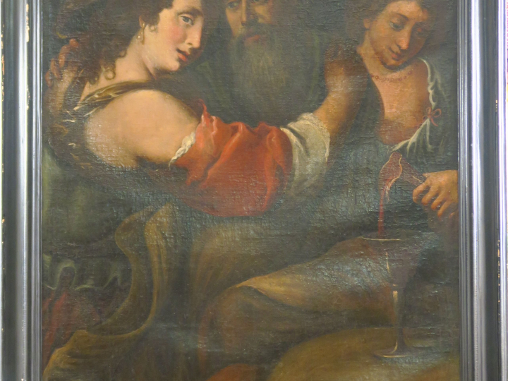 Ecole italienne XVIIème "Loth et ses filles" Huile sur toile. (restaur