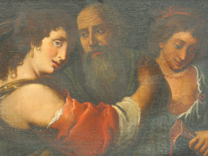 Ecole italienne XVIIème "Loth et ses filles" Huile sur toile. (restaur
