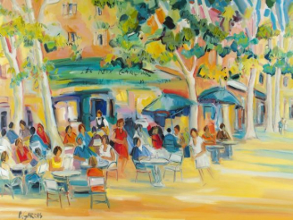 Vente aux enchères C. GARROS, "Les deux garçons". Huile sur toile signée en bas à gauche.