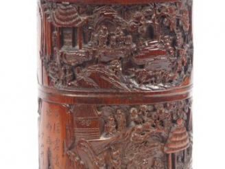 Vente aux enchères Porte pinceaux en bambou à décor d'une assemblée de lettrés auprès d'u