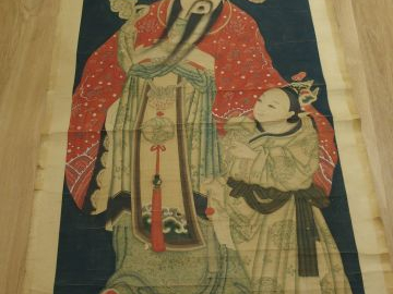 Peinture reprsésentant la divinité du Tao recevant les offrandes d'un 