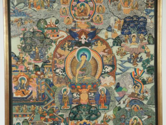 Vente aux enchères Tanka représentant cakiaumi, divers épisodes de sa vie.  Tibet, début 