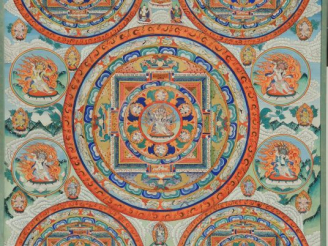 Vente aux enchères Important mandala orné de divinité tantriques et allégories de l'enfer