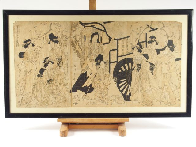 EIZAN (1787-1867) : triptyque d’estampes représentant un char de maria