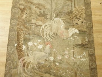 Importante tenture et velours et soie brodés, finement travaillé, repr