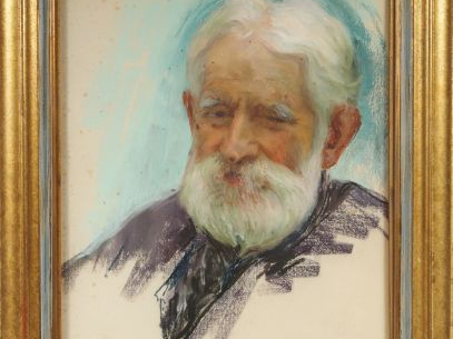 Berthe HAINAUT "Portrait d'homme et d'élégante au chapeau". Paire de p