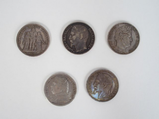 Vente aux enchères Lot de 5 pièces de 5 Francs de Louis XVIII, Première Restauration (181