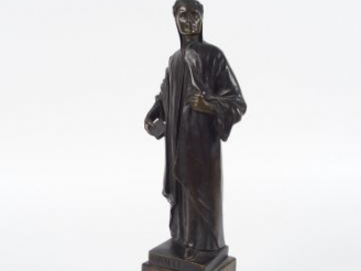 Vente aux enchères BECQ. 'Portrait de Dante'. Sculpture en bronze à patine brune.  H. : 2