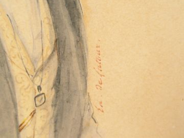 En. DELATOUR. Aquarelle en médaillon signée en bas à droite "Portrait 