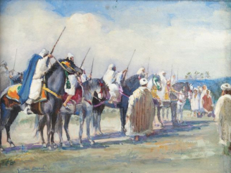 Vente aux enchères Gaston DURET. "Fantasia". Aquarelle gouachée signée en bas à gauche. 2