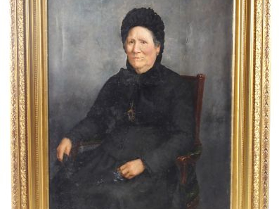 LOUBAT. "Portrait de dame,à la robe noire". Huile sur toile signée en 