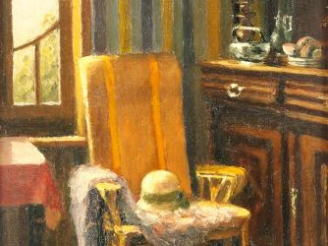 Vente aux enchères RACSAC "Intérieur". Huile sur panneau, signée en bas à droite. 28 x 20